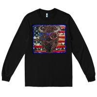 Black bison with american flag Long Sleeve Tee - RanaPortraitStore