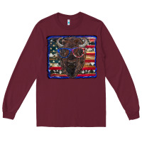 Burgundy bison with american flag Long Sleeve Tee - RanaPortraitStore
