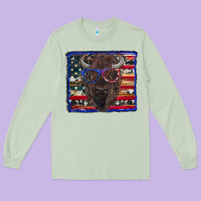 Long Sleeve Tee bison with american flag