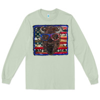 Matcha bison with american flag Long Sleeve Tee - RanaPortraitStore