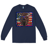 Navy bison with american flag Long Sleeve Tee - RanaPortraitStore
