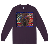 Plum bison with american flag Long Sleeve Tee - RanaPortraitStore