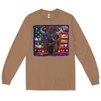 Toasted Coconut bison with american flag Long Sleeve Tee - RanaPortraitStore