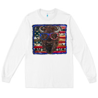 White bison with american flag Long Sleeve Tee - RanaPortraitStore