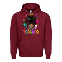 Burgundy teacher afro messy bun Zipper Hoodie - texasbilliewilder