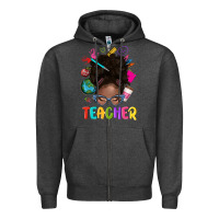 Charcoal Heather teacher afro messy bun Zipper Hoodie - texasbilliewilder