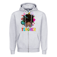 Heather Grey teacher afro messy bun Zipper Hoodie - texasbilliewilder