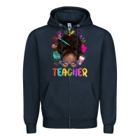 Navy teacher afro messy bun Zipper Hoodie - texasbilliewilder