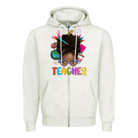 Oatmeal Heather teacher afro messy bun Zipper Hoodie - texasbilliewilder