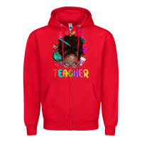 Red teacher afro messy bun Zipper Hoodie - texasbilliewilder