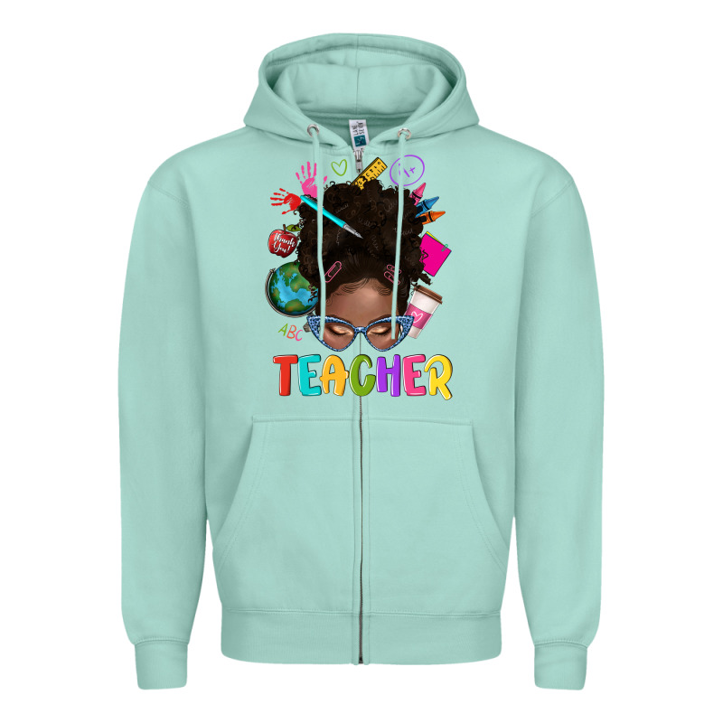 Teacher Afro Messy Bun Zipper Hoodie by texasbilliewilder | Teevron
