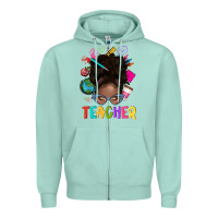 Seafoam teacher afro messy bun Zipper Hoodie - texasbilliewilder
