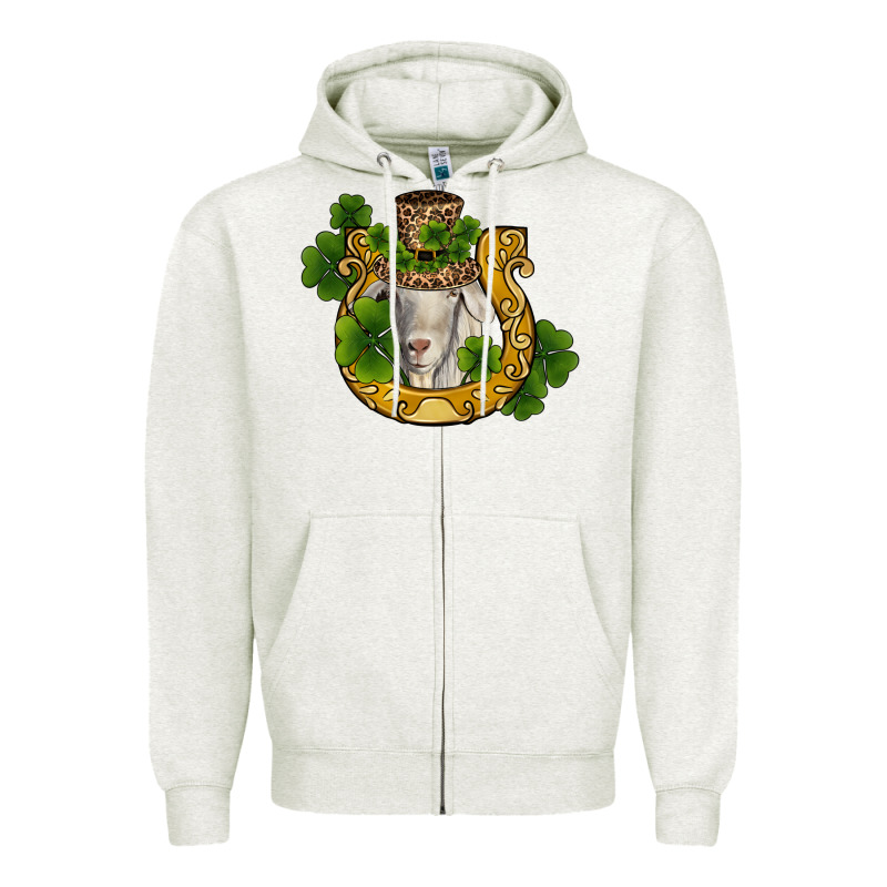 St Patricks Day Goat Horseshoe Shamrock Zipper Hoodie by RanaPortraitStore | Teevron