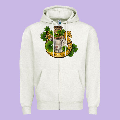 St Patricks Day Goat Horseshoe Shamrock Zipper Hoodie Designed By Ranaportraitstore
