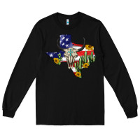 Black bull skull texas map american playng Long Sleeve Tee - BarkalooDesign