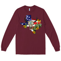 Burgundy bull skull texas map american playng Long Sleeve Tee - BarkalooDesign
