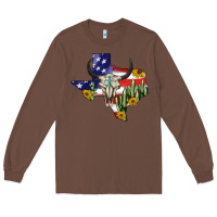 Chestnut bull skull texas map american playng Long Sleeve Tee - BarkalooDesign
