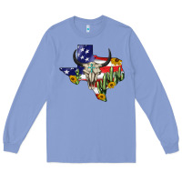 Colony Blue bull skull texas map american playng Long Sleeve Tee - BarkalooDesign