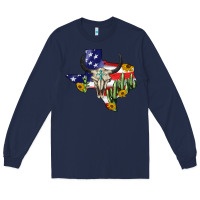 Navy bull skull texas map american playng Long Sleeve Tee - BarkalooDesign