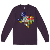 Bull Skull Texas Map American Playng Long Sleeve Tee | Teevron