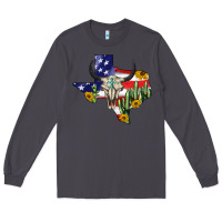 Smoke bull skull texas map american playng Long Sleeve Tee - BarkalooDesign