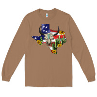 Toasted Coconut bull skull texas map american playng Long Sleeve Tee - BarkalooDesign
