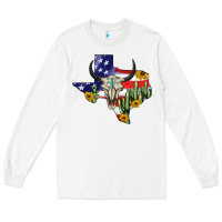 White bull skull texas map american playng Long Sleeve Tee - BarkalooDesign