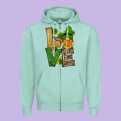 St Patricks Day Gnomes Shamrock Love Zipper Hoodie Designed By Ranaportraitstore