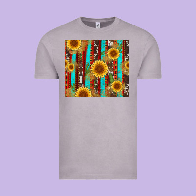 Western Sunflower Cactus Serape And Cowhide Vintage Tee Designed By Artiststas