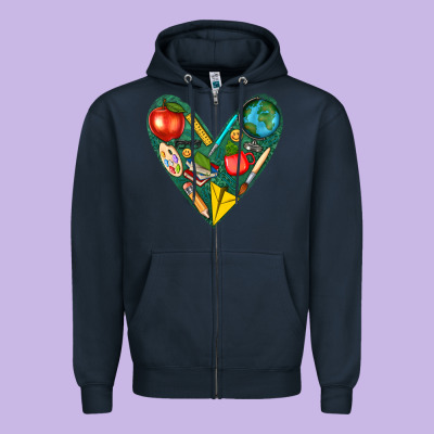 Teacher  Heart Zipper Hoodie Designed By Texasbilliewilder
