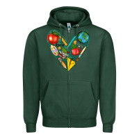Sports Green teacher  heart Zipper Hoodie - texasbilliewilder