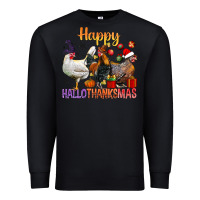 Black Happy Hallothanksmas Chick Premium Sweatshirt - BundleAndBundleShop