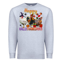 Heather Grey Happy Hallothanksmas Chick Premium Sweatshirt - BundleAndBundleShop