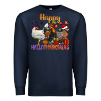 Navy Happy Hallothanksmas Chick Premium Sweatshirt - BundleAndBundleShop