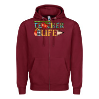 Burgundy teacher life Zipper Hoodie - texasbilliewilder