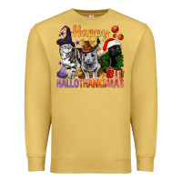Antique Gold Happy Hallothanksmas Cats Premium Sweatshirt - BundleAndBundleShop