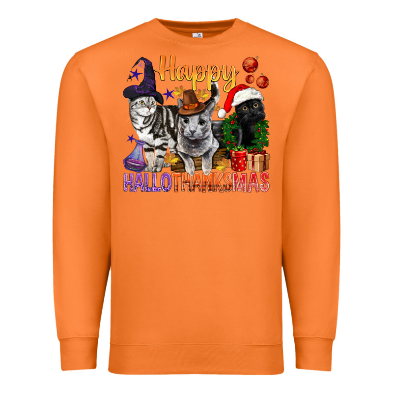 Happy Hallothanksmas Cats Premium Sweatshirt by BundleAndBundleShop | Teevron
