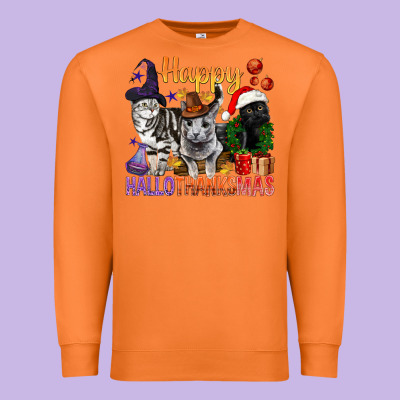 Happy Hallothanksmas Cats Premium Sweatshirt Designed By Bundleandbundleshop