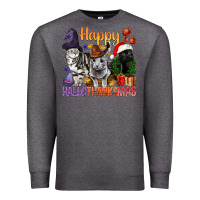 Charcoal Heather Happy Hallothanksmas Cats Premium Sweatshirt - BundleAndBundleShop