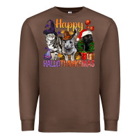 Chestnut Happy Hallothanksmas Cats Premium Sweatshirt - BundleAndBundleShop