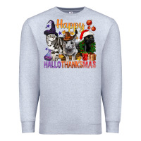 Heather Grey Happy Hallothanksmas Cats Premium Sweatshirt - BundleAndBundleShop