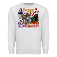 Oatmeal Heather Happy Hallothanksmas Cats Premium Sweatshirt - BundleAndBundleShop