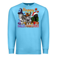 Ocean Blue Happy Hallothanksmas Cats Premium Sweatshirt - BundleAndBundleShop