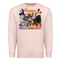 Pale Pink Happy Hallothanksmas Cats Premium Sweatshirt - BundleAndBundleShop
