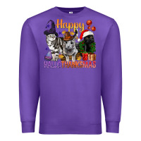 Purple Happy Hallothanksmas Cats Premium Sweatshirt - BundleAndBundleShop