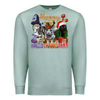 Seafoam Happy Hallothanksmas Cats Premium Sweatshirt - BundleAndBundleShop