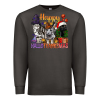 Smoke Happy Hallothanksmas Cats Premium Sweatshirt - BundleAndBundleShop