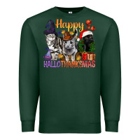 Sports Green Happy Hallothanksmas Cats Premium Sweatshirt - BundleAndBundleShop