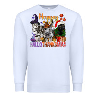 White Happy Hallothanksmas Cats Premium Sweatshirt - BundleAndBundleShop
