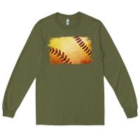 Army Green softball brushstroke Long Sleeve Tee - RanaPortraitStore